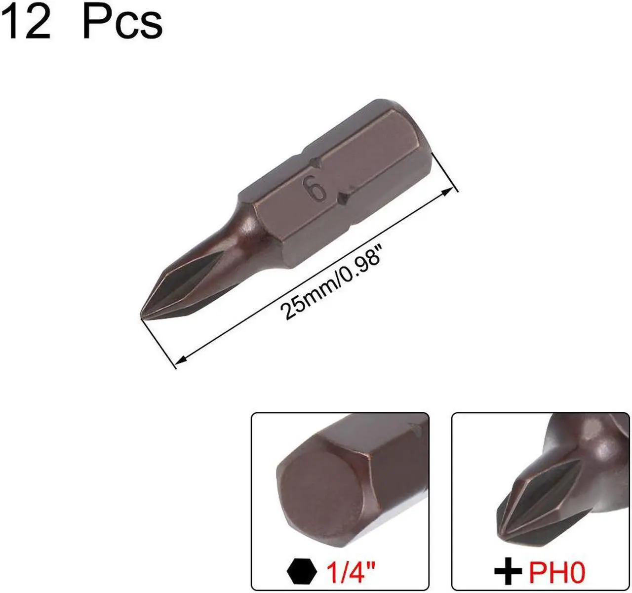 Alt view image 2 of 4 - 12pcs Phillips Bits 1/4inch Hex Shank 25mm Length Cross PH0 Magnetic Screw Driver S2 Screwdriver Bit