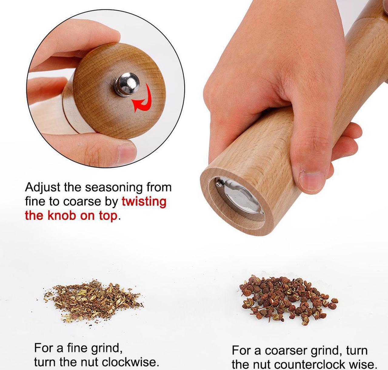 Alt view image 5 of 7 - Salt and Pepper Grinder 8.5 Inch Wooden Pepper Mills Shaker with Adjustable Coarseness for Seasoning Meal Prep Cooking Dining