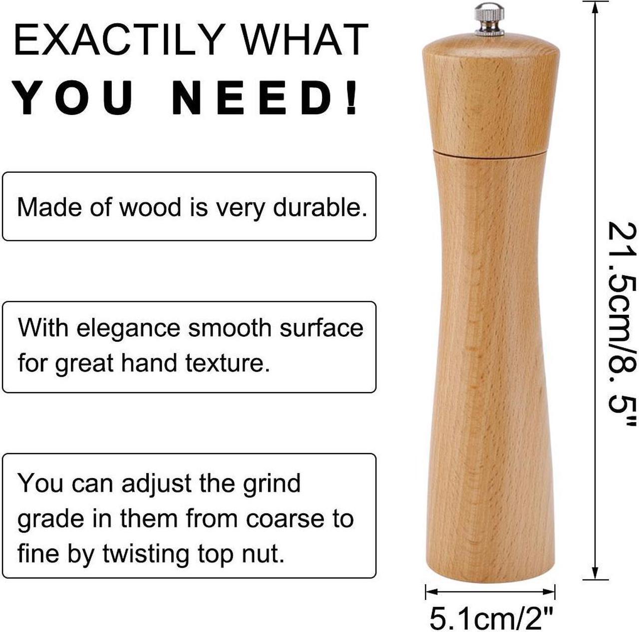 Alt view image 2 of 7 - Salt and Pepper Grinder 8.5 Inch Wooden Pepper Mills Shaker with Adjustable Coarseness for Seasoning Meal Prep Cooking Dining