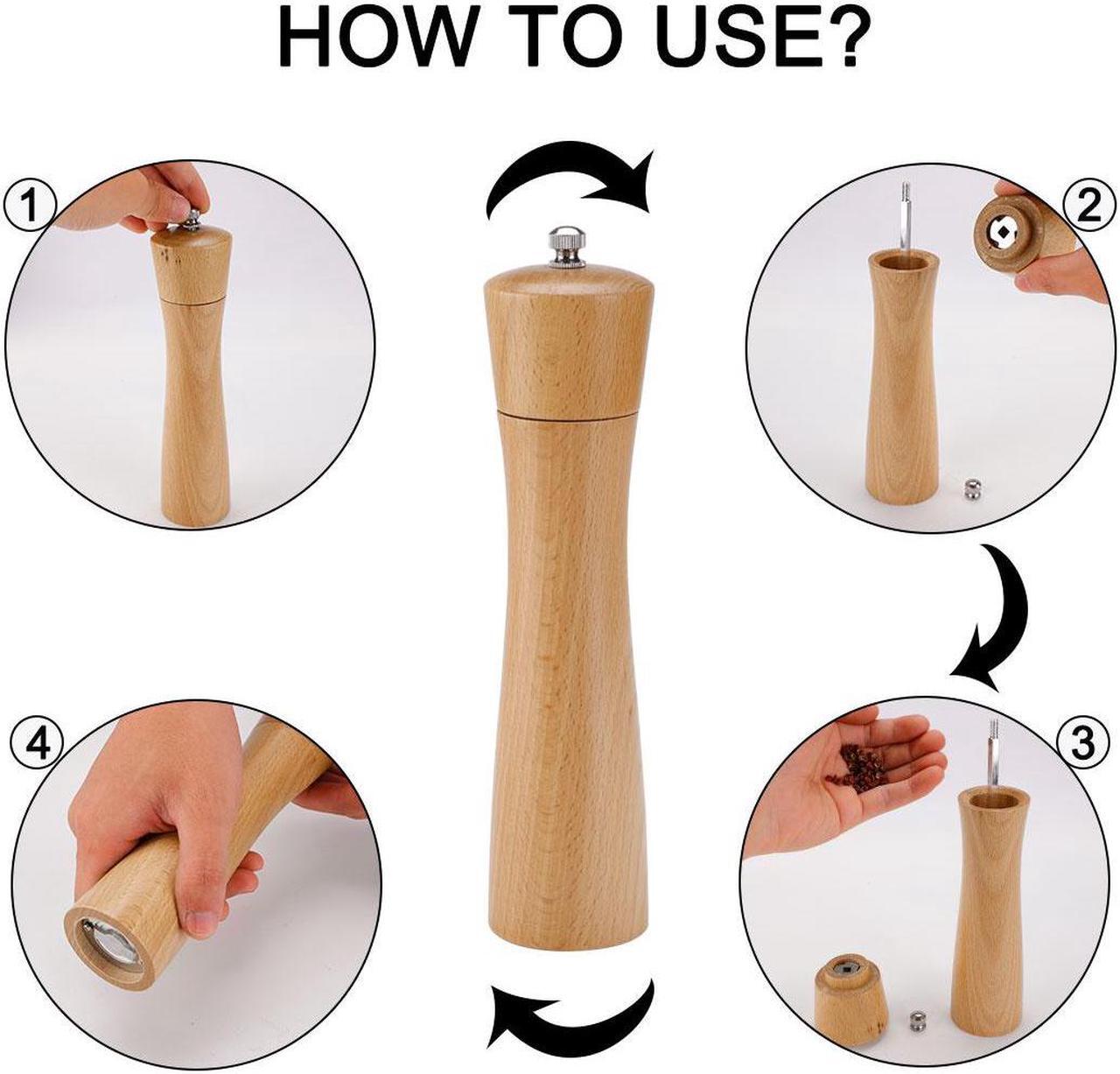 Alt view image 6 of 7 - Salt and Pepper Grinder 8.5 Inch Wooden Pepper Mills Shaker with Adjustable Coarseness for Seasoning Meal Prep Cooking Dining