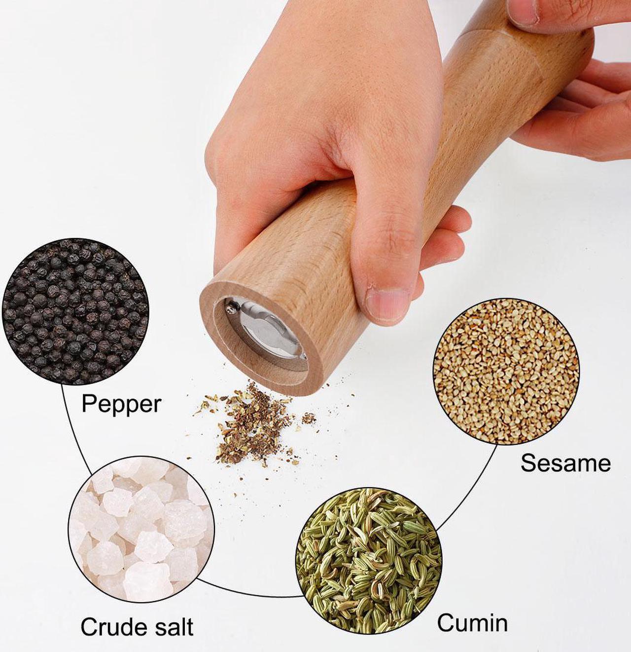 Alt view image 4 of 7 - Salt and Pepper Grinder 8.5 Inch Wooden Pepper Mills Shaker with Adjustable Coarseness for Seasoning Meal Prep Cooking Dining