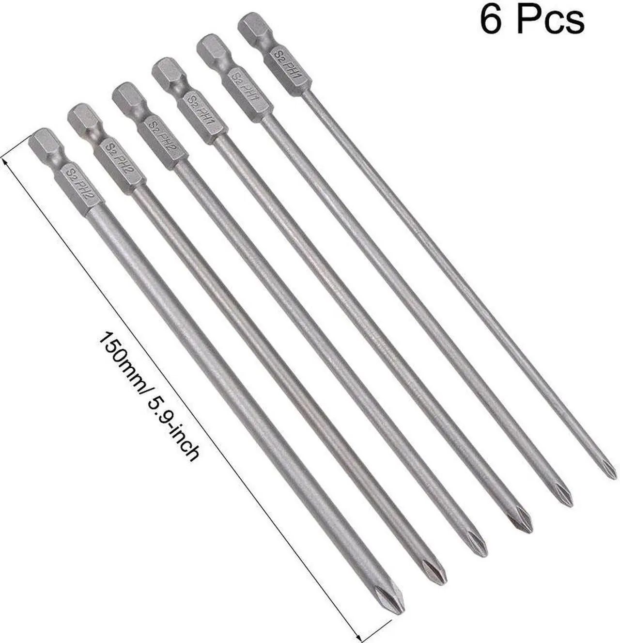 Alt view image 3 of 4 - Phillips Bits Set 6pcs 1/4 Inch Hex Shank 3PH1-6PH2 Magnetic Cross Screwdriver Bit Set 150mm Length S2 Screw Driver Kit Tools