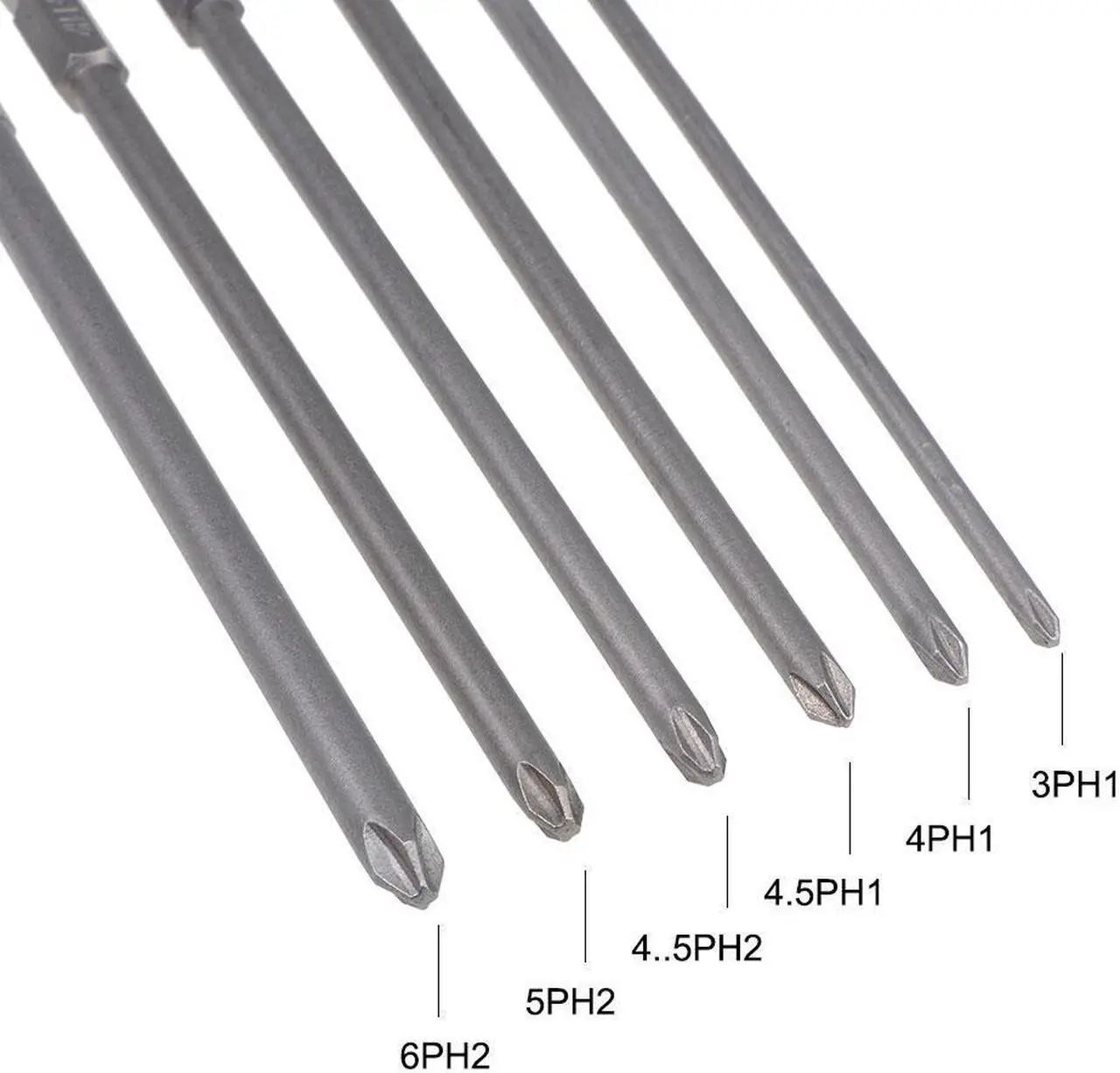 Alt view image 2 of 4 - Phillips Bits Set 6pcs 1/4 Inch Hex Shank 3PH1-6PH2 Magnetic Cross Screwdriver Bit Set 150mm Length S2 Screw Driver Kit Tools