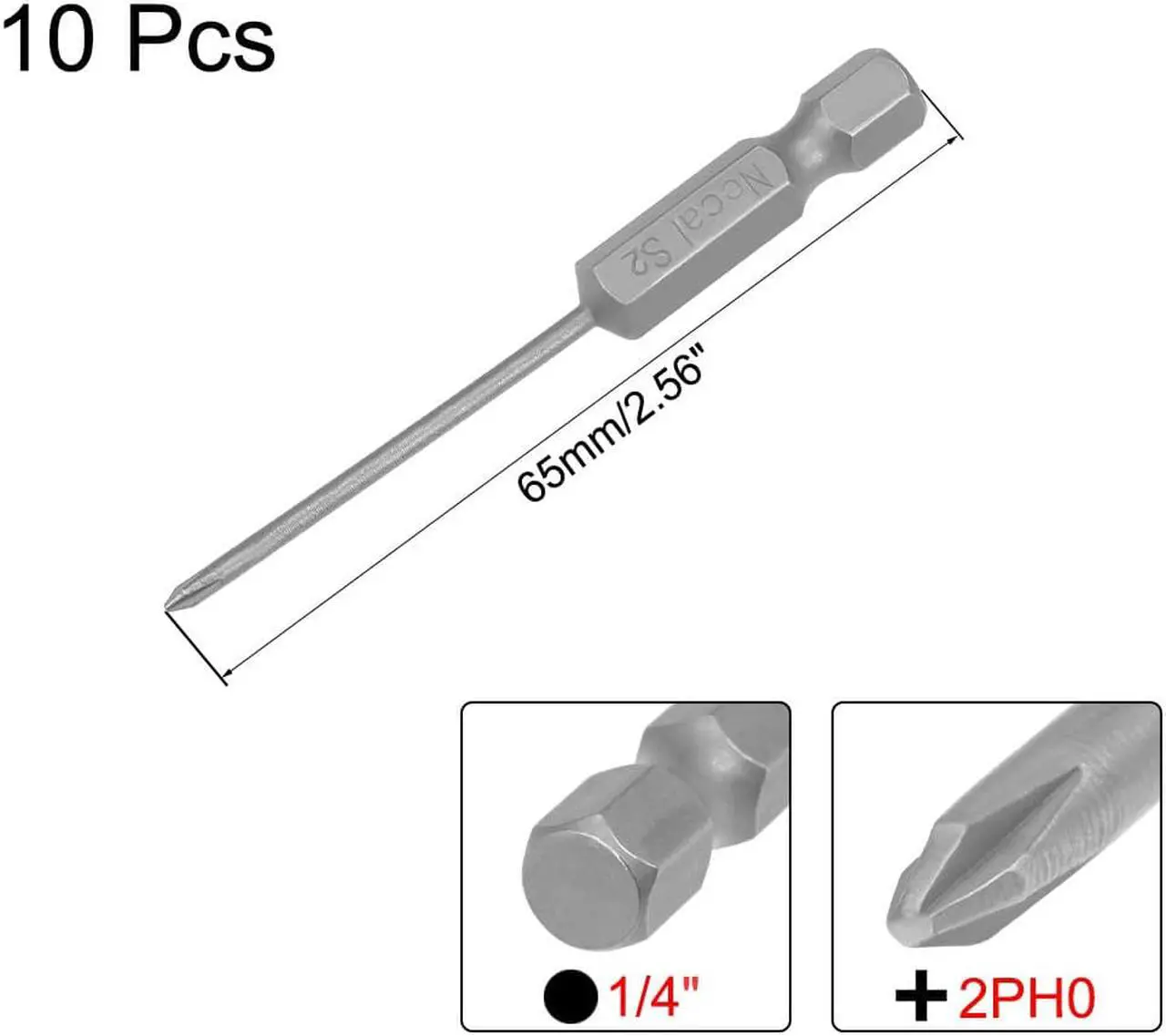 Alt view image 2 of 4 - Phillips Bits 1/4-Inch Hex Shank 65mm Length Cross 2PH0 Magnetic Screw Driver S2 Screwdriver Bit 10Pcs