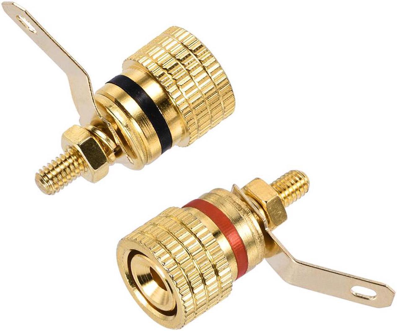 1Pair Gold Plated Speaker Terminal Binding Post 4mm Banana Plug Socket Connector (1Black+1Red)