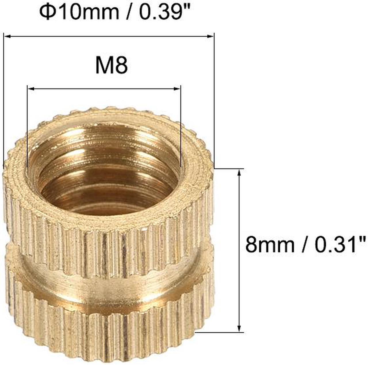 Knurled Insert Nuts, M8 x 8mm(L) x 10mm(OD) Female Thread Brass Embedment Assortment Kit, 15 Pcs