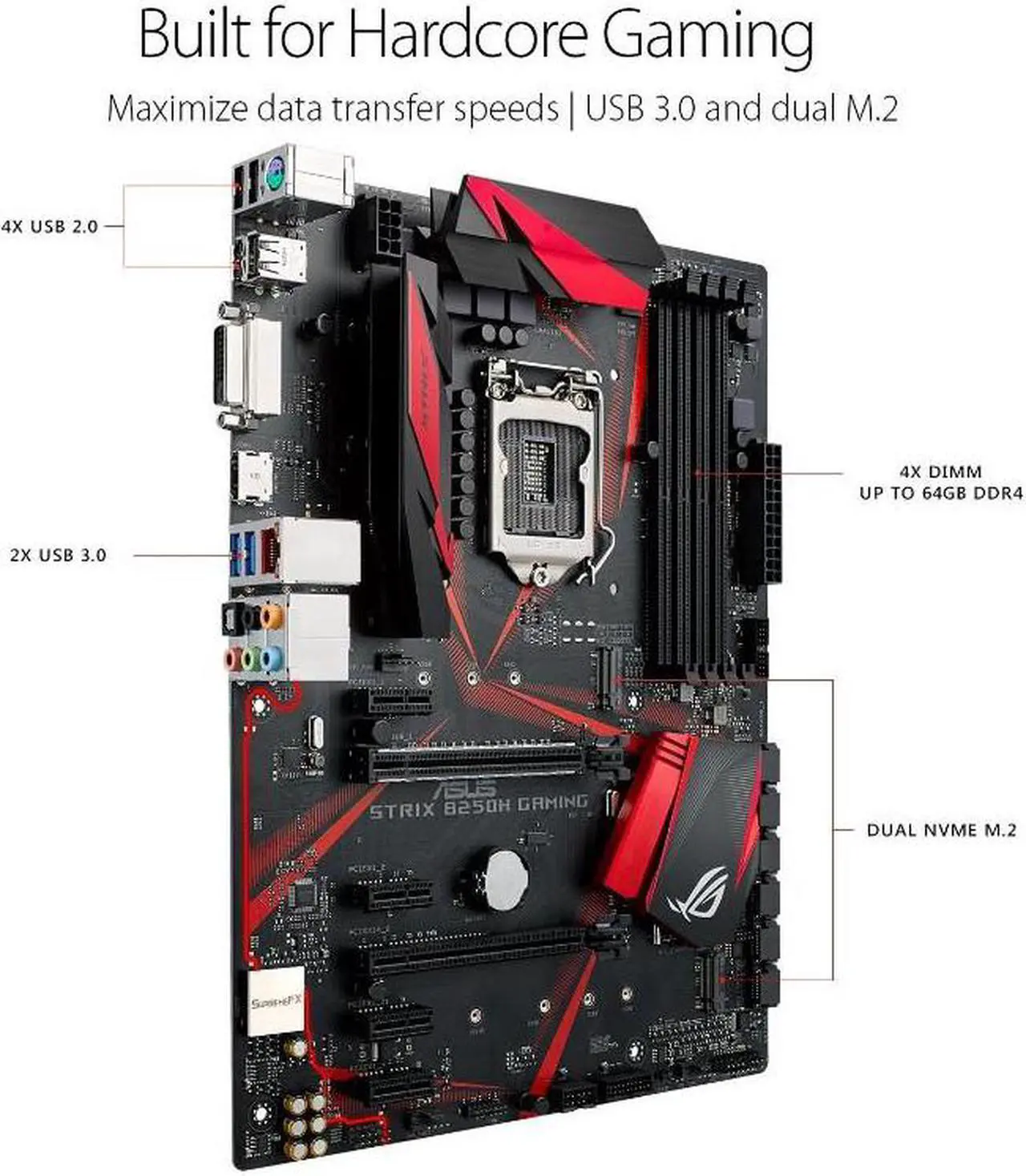 Alt view image 10 of 12 - ASUS ROG STRIX B250H GAMING LGA1151 DDR4 HDMI DVI M.2 B250 ATX Motherboard with USB 3.1