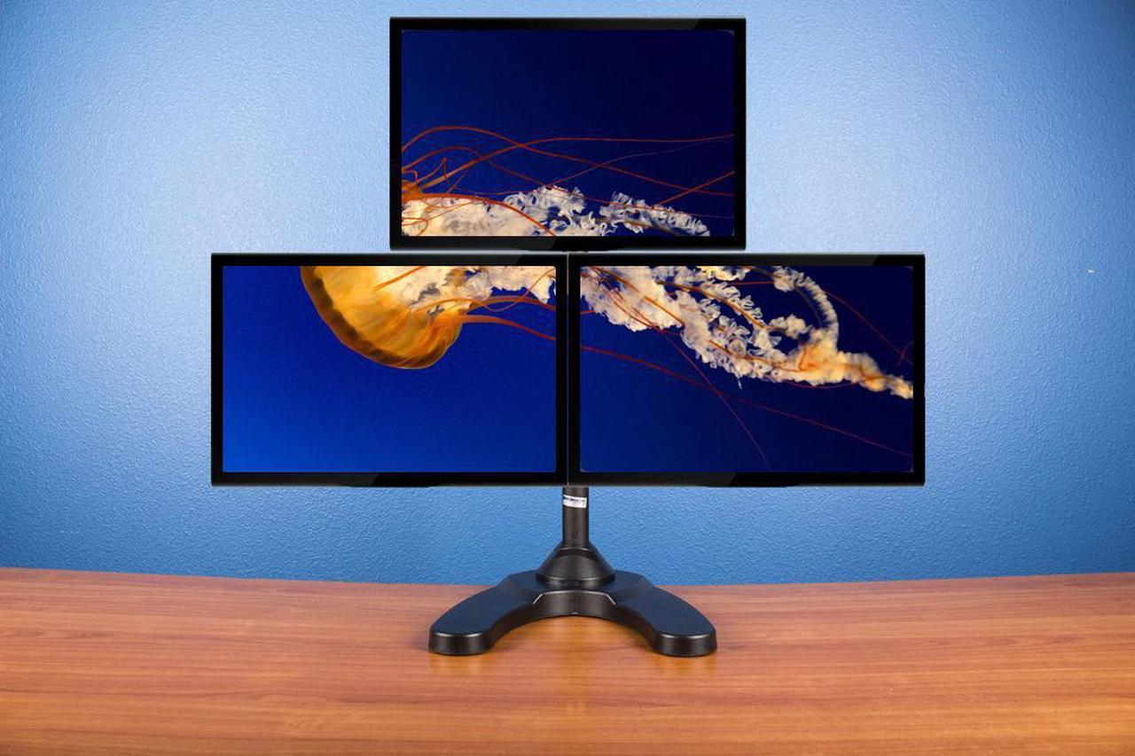Alt view image 7 of 10 - Monmount LCD3501T Free Standing Desk Triple LCD Monitor Mount w/ Weighted Stand