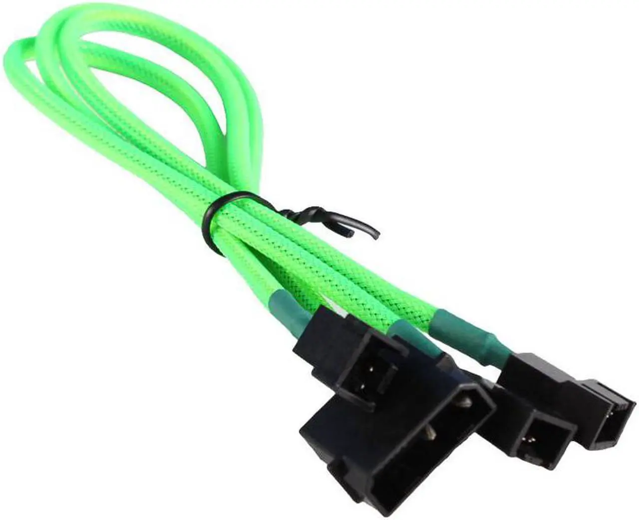 Main image of Green 4-pin to 3x 3 Pin 12V Splitter PC Case Computer Cooling Fan Cable Cord Adapter Braided Premium Sleeved