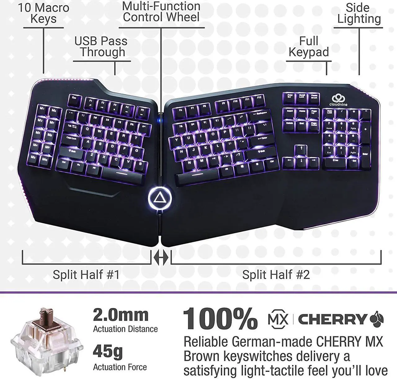 Alt view image 4 of 10 - Cloud Nine Ergonomic Mechanical Keyboard, C989M