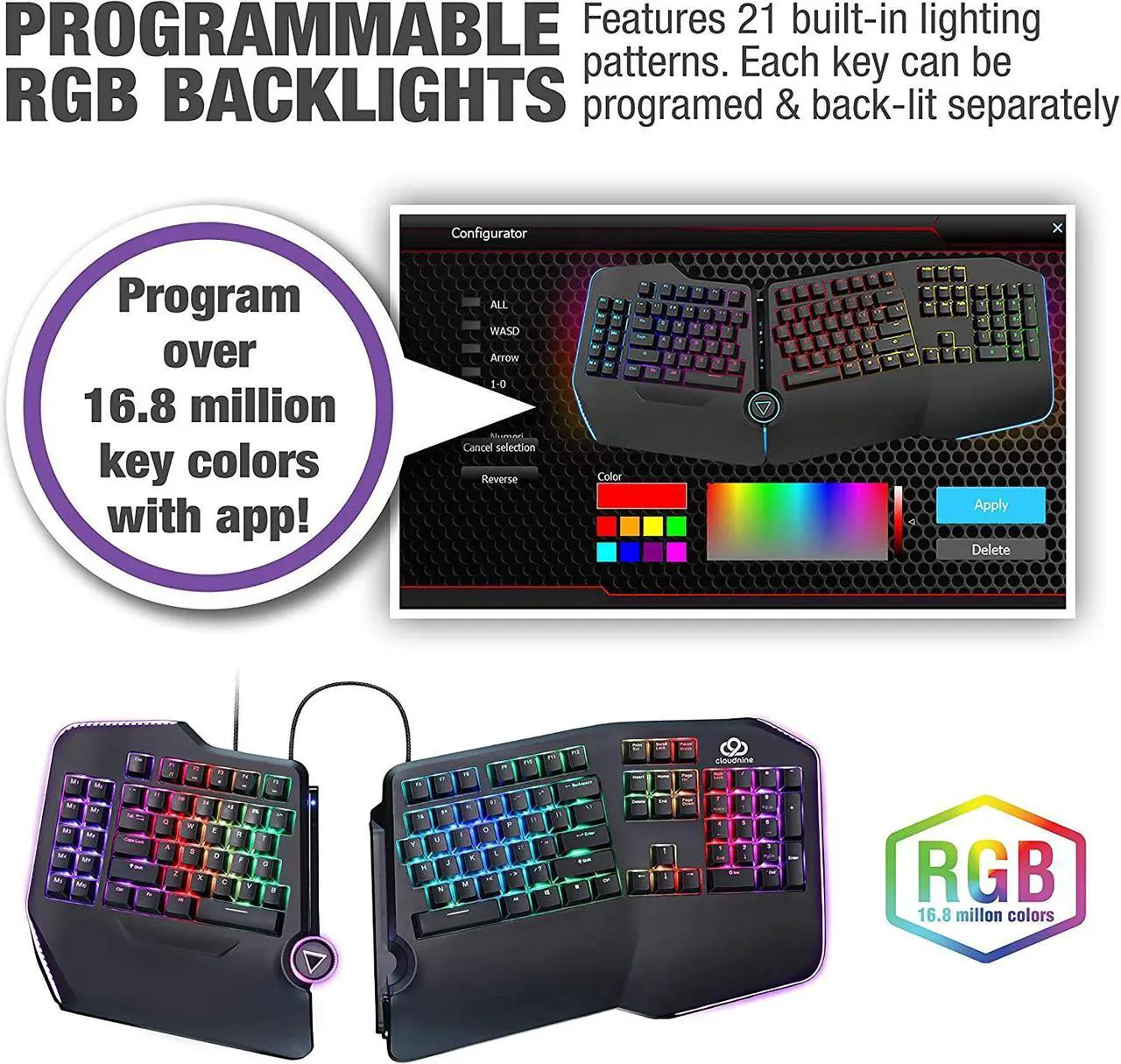 Alt view image 3 of 10 - Cloud Nine Ergonomic Mechanical Keyboard, C989M