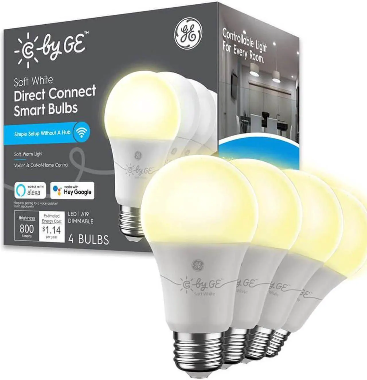 Alt view image 2 of 6 - C by GE - Direct Connect LED Light Bulbs (A19 Smart LED Light Bulbs), 60 watt equivalent, Soft White