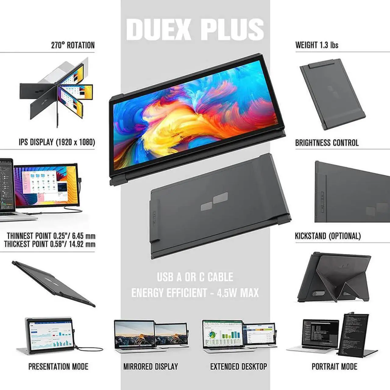 Alt view image 14 of 20 - Mobile Pixels DUEX Plus 13.3" 16:9 FHD Portable Laptop LCD Monitor, Deep Gray