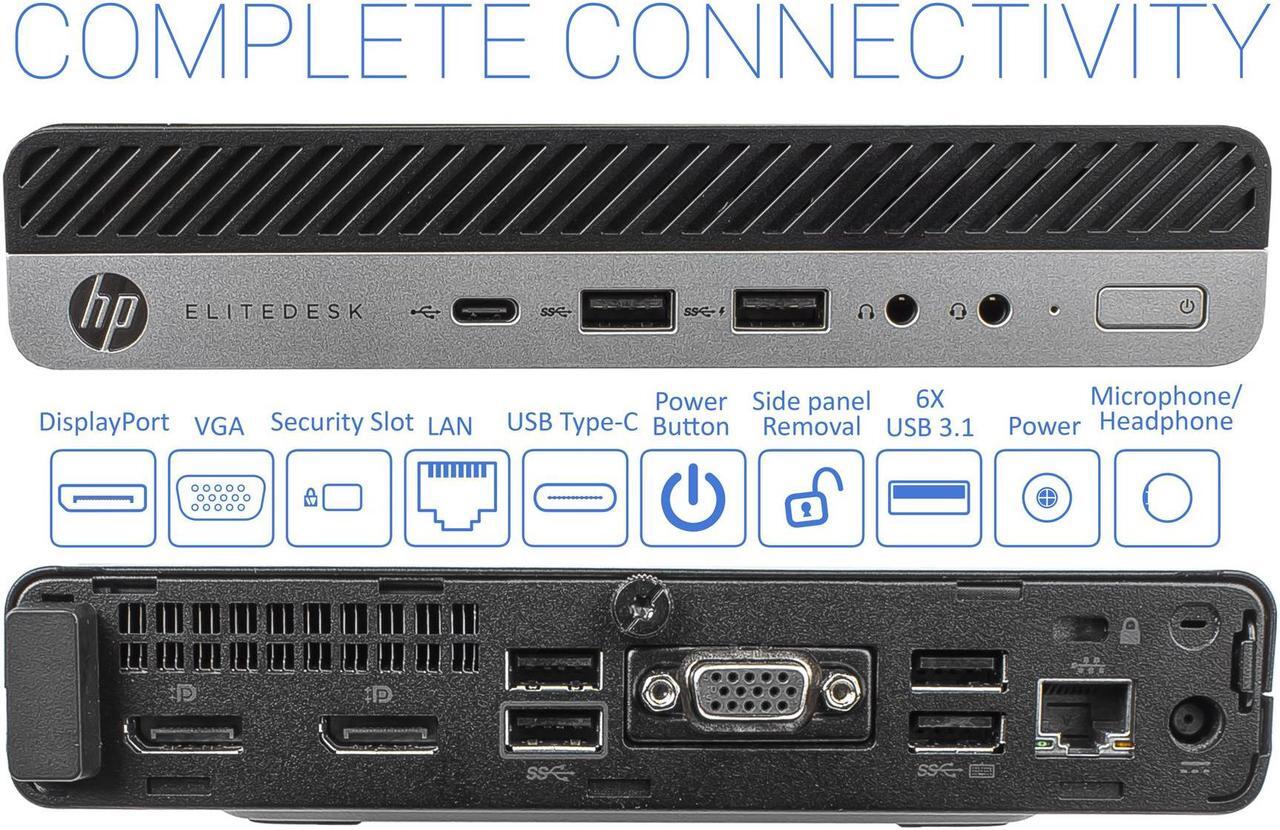 Alt view image 4 of 7 - HP EliteDesk 800 G4 Mini PC, Intel Core i5-8500T Upto 3.5GHz, 8GB RAM, 256GB NVMe SSD, DisplayPort, VGA, Wi-Fi, Bluetooth, Windows 10 Pro