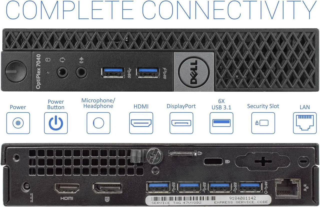 Alt view image 3 of 7 - Dell Optiplex 7040 Mini PC, Intel Core i5-6500T Upto 3.1GHz, 16GB RAM, 512GB SSD, HDMI, DisplayPort, Wi-Fi, Bluetooth, Windows 10 Pro