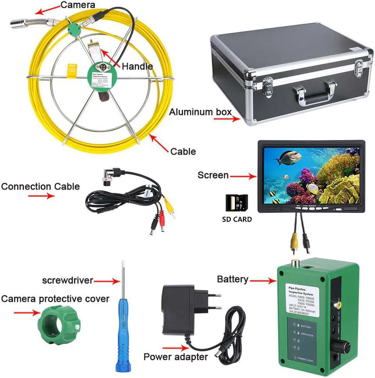 Alt view image 4 of 7 - 30M IP68 Waterproof Drain Pipe Sewer Inspection Camera System 7inch LCD DVR 1000TVL Camera with 6W LED Lights 8GB SD Card