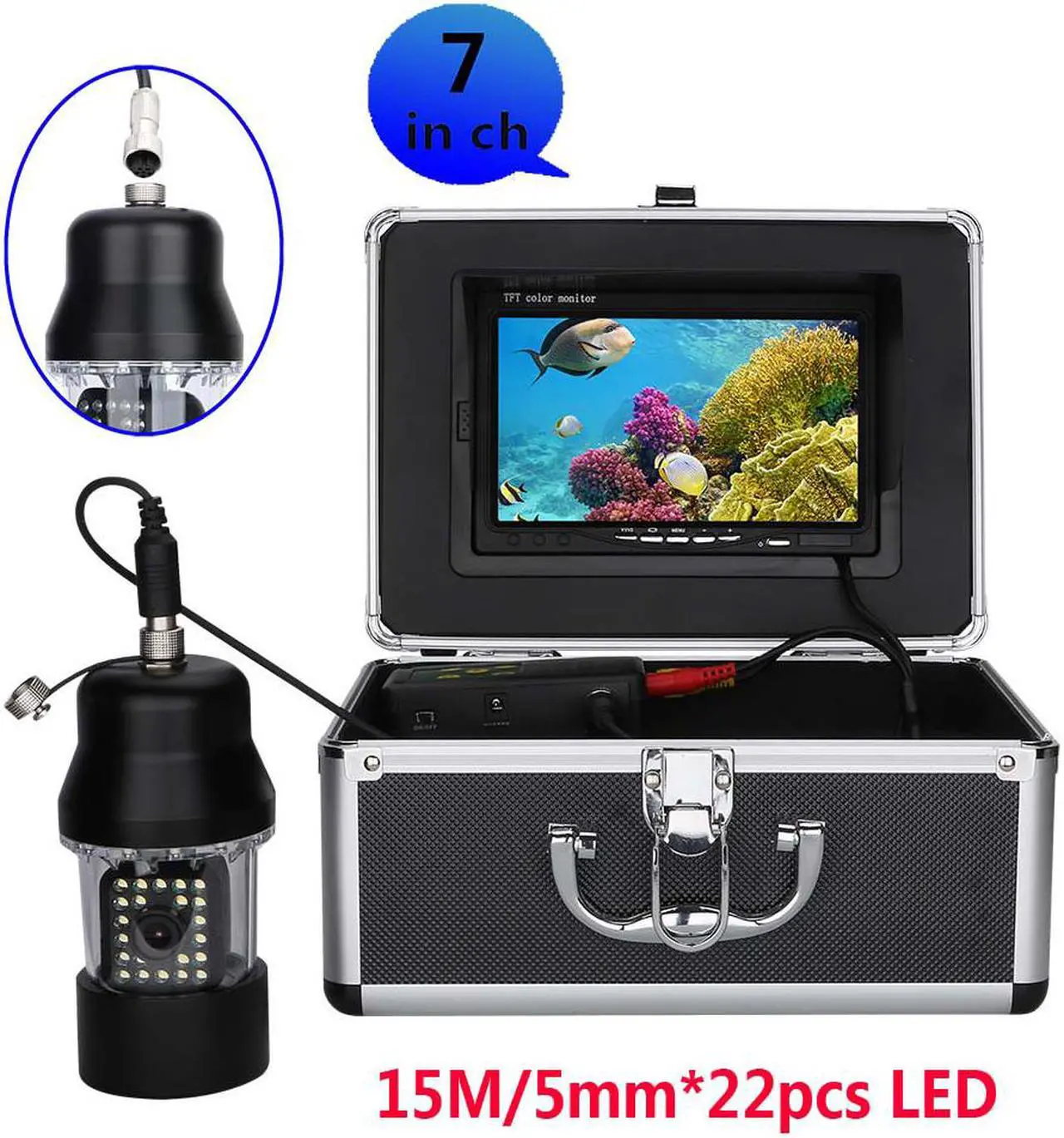 Main image of 15m Professional Underwater Fishing Video Camera Fish Finder 7 Inch Color Screen Waterproof 22 LEDs 360 Degree Rotating 1000 TVL Camera