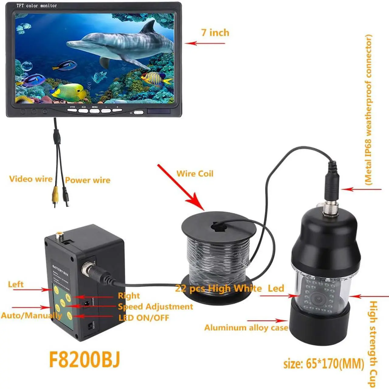 Alt view image 5 of 7 - 15m Professional Underwater Fishing Video Camera Fish Finder 7 Inch Color Screen Waterproof 22 LEDs 360 Degree Rotating 1000 TVL Camera