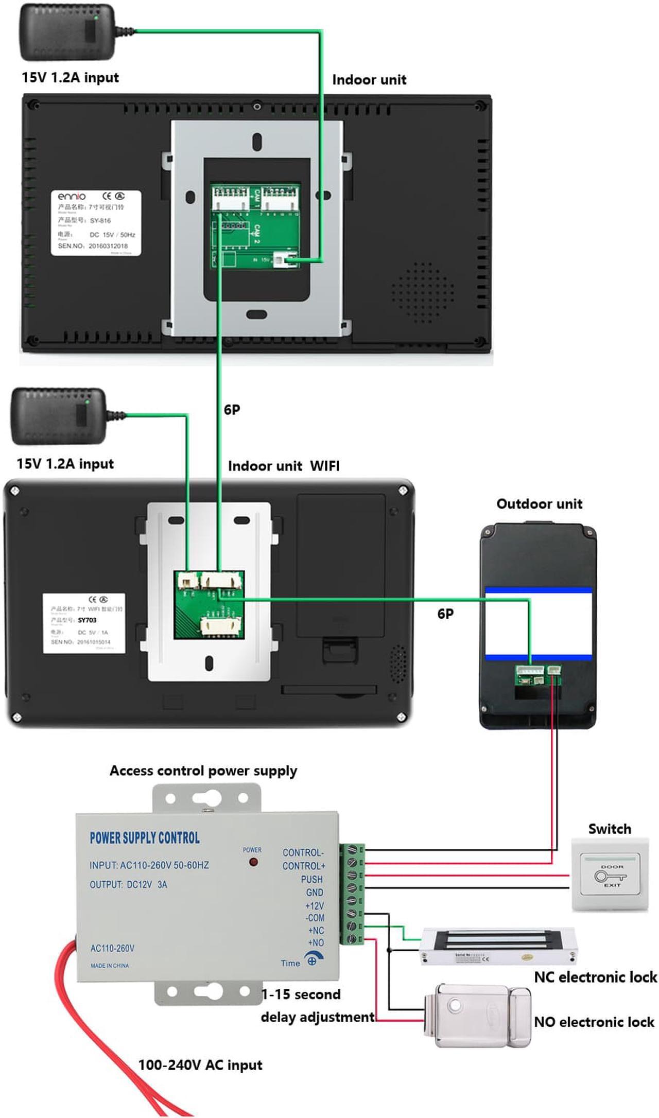 Alt view image 5 of 7 - 7inch 2 Monitors Wired /Wireless Wifi Video Door Phone Doorbell Intercom System with Fingerprint RFID Password IR-CUT HD 1000TVL Wired CCD Camera Night Vision