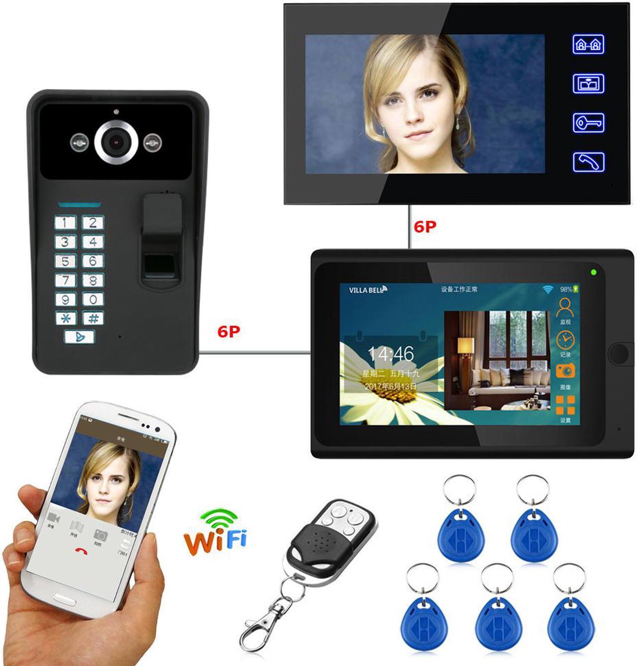 Main image of 7inch 2 Monitors Wired /Wireless Wifi Video Door Phone Doorbell Intercom System with Fingerprint RFID Password IR-CUT HD 1000TVL Wired CCD Camera Night Vision