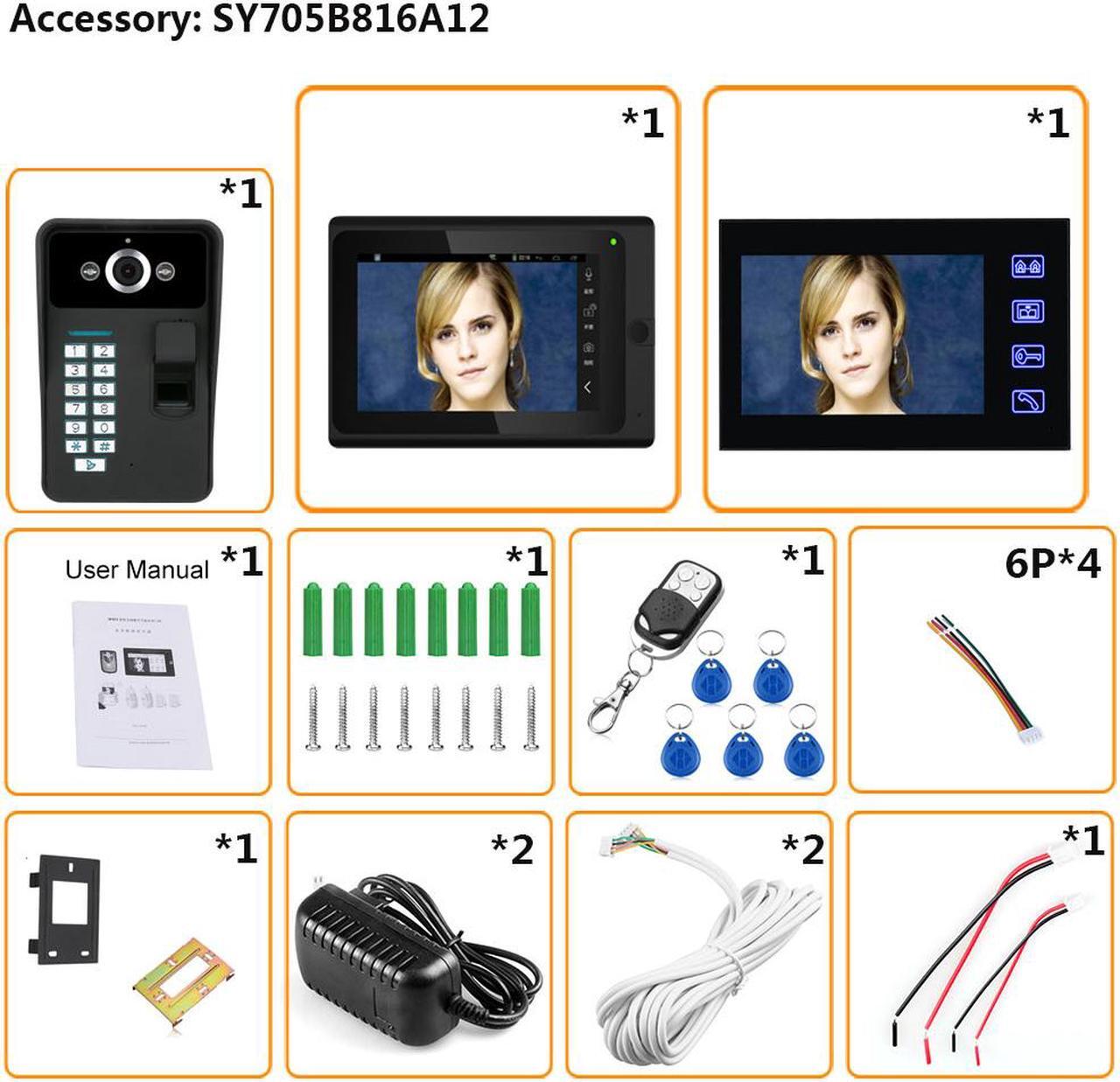 Alt view image 7 of 7 - 7inch 2 Monitors Wired /Wireless Wifi Video Door Phone Doorbell Intercom System with Fingerprint RFID Password IR-CUT HD 1000TVL Wired CCD Camera Night Vision