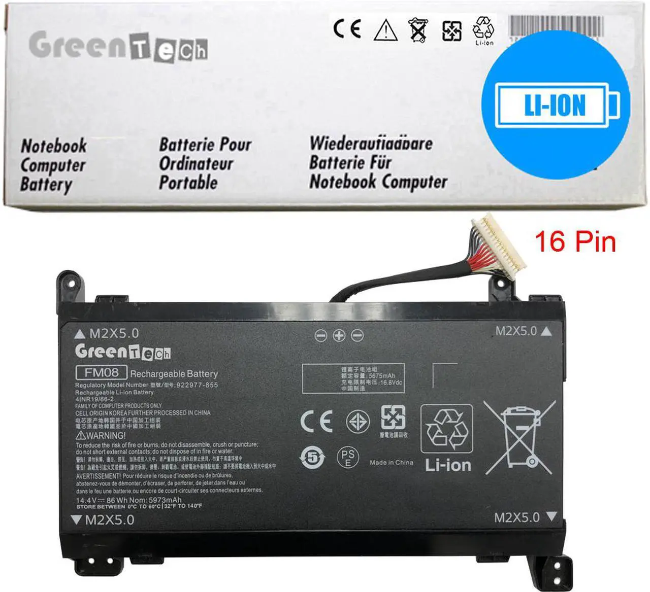 Main image of GREENTECH FM08 922977-855 BATTERY FOR HP OMEN 17-AN 86WHR FM08086 16-PIN