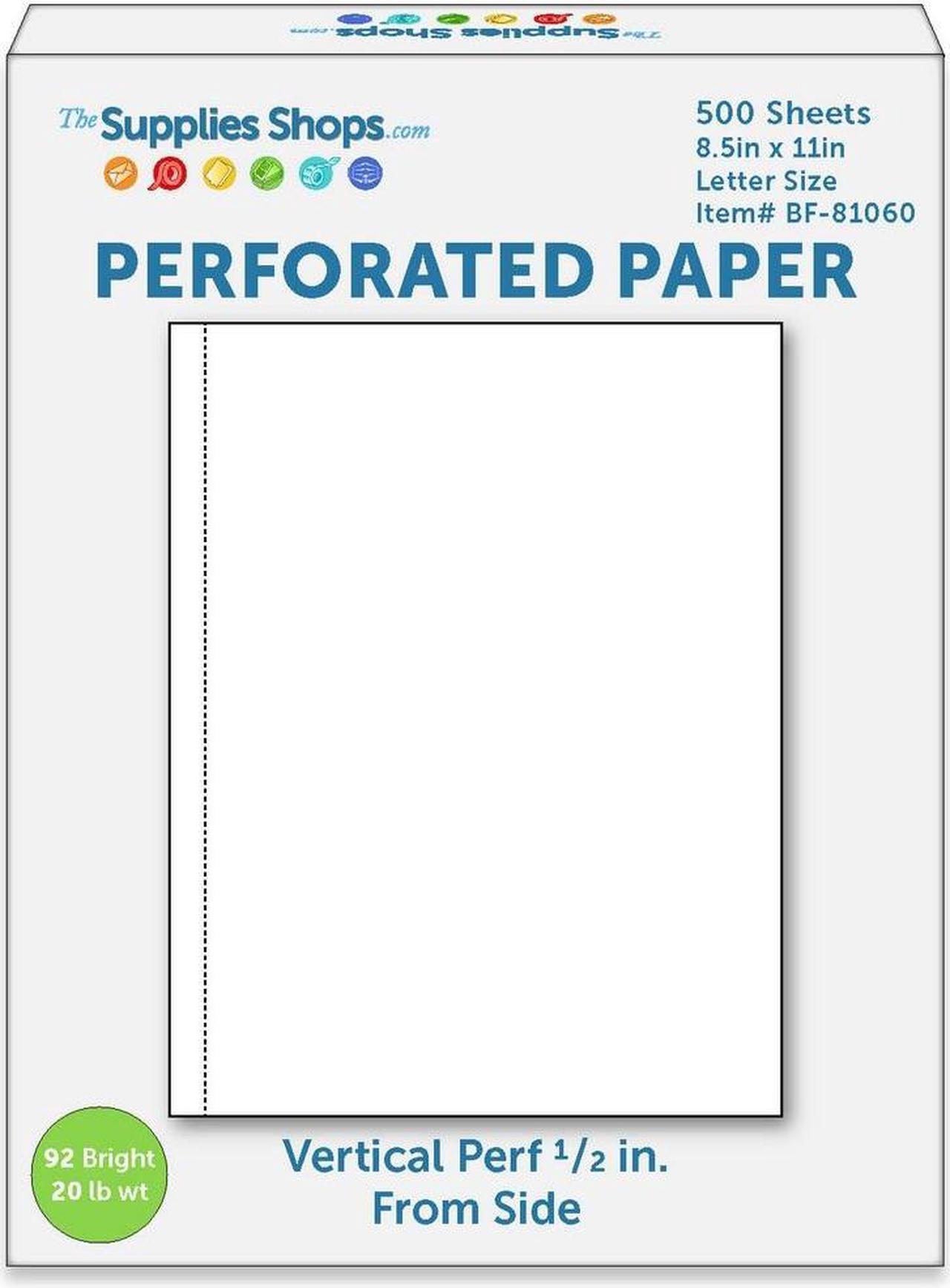 Main image of Perforated Paper, 1/2" Perforation Along 11" Side, Vertical on White 20# Letter Size Copy Paper (Ream of 500)