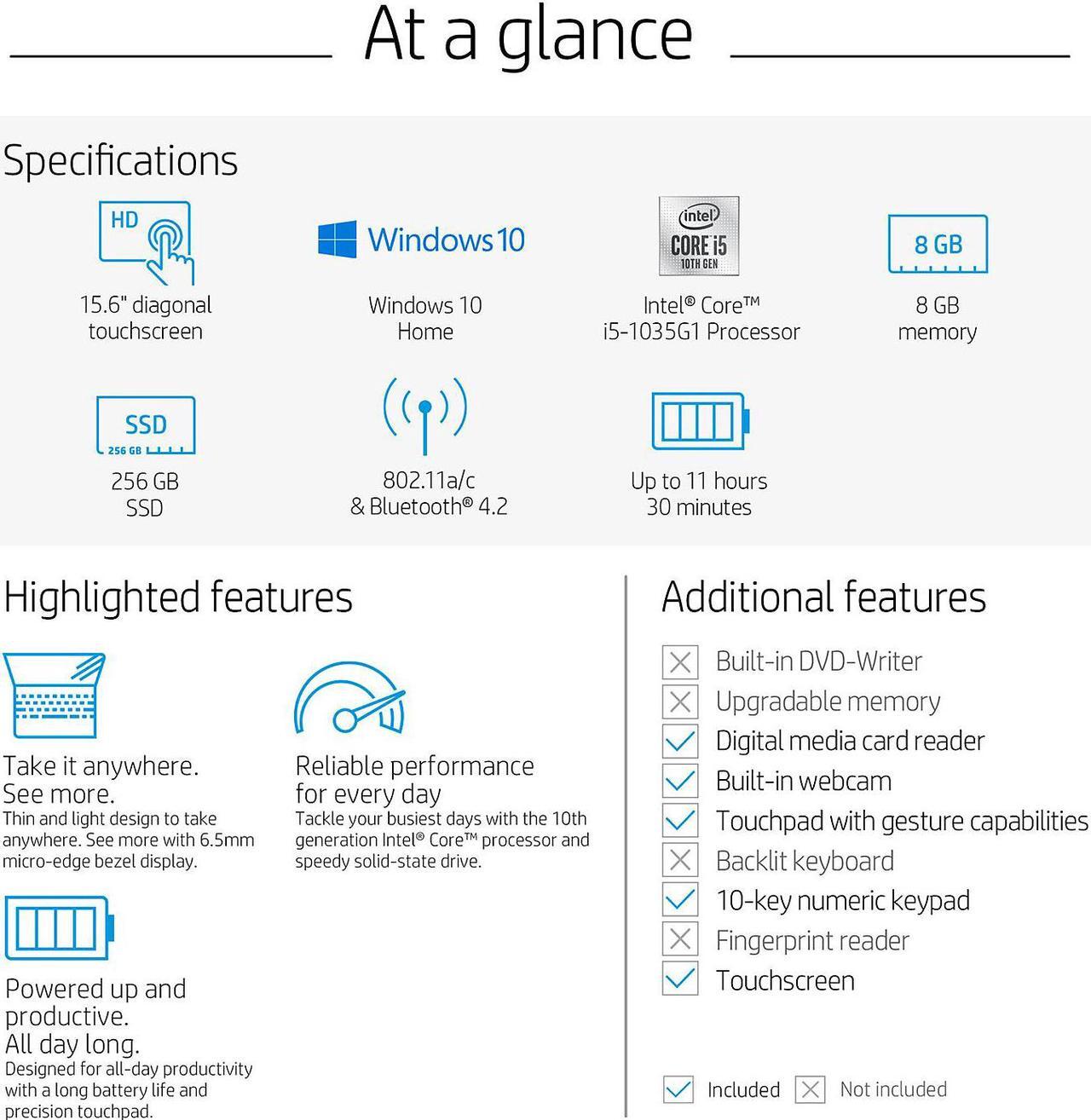 Alt view image 2 of 7 - HP 15.6" HD Touchscreen Laptop, Intel Core i5-1035G1, 8GB Memory, 256GB SSD, HP Wireless Mouse, 2 Year Warranty Care Pack with Accidental Damage Protection, Windows 10 Home - 15-dy1755cl