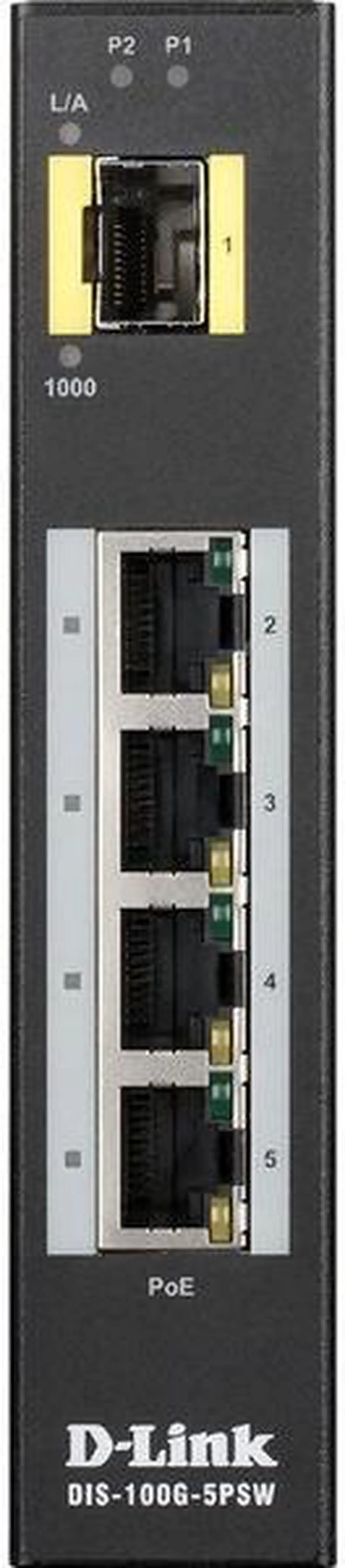 Main image of D-Link DIS-100G-5PSW Unmanaged Industrial Gigabit Unmanaged Switches, 4 x 100/1000BaseT PoE Ports, 1 x 100/1000BaseSFP Slots
