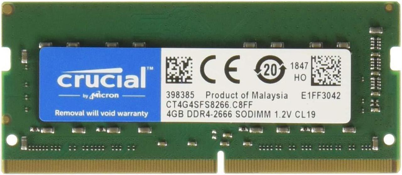 Crucial 4GB Single DDR4 2666 MT/s (PC4-21300) CL19 x8 SODIMM 260-Pin Memory - CT4G4SFS8266