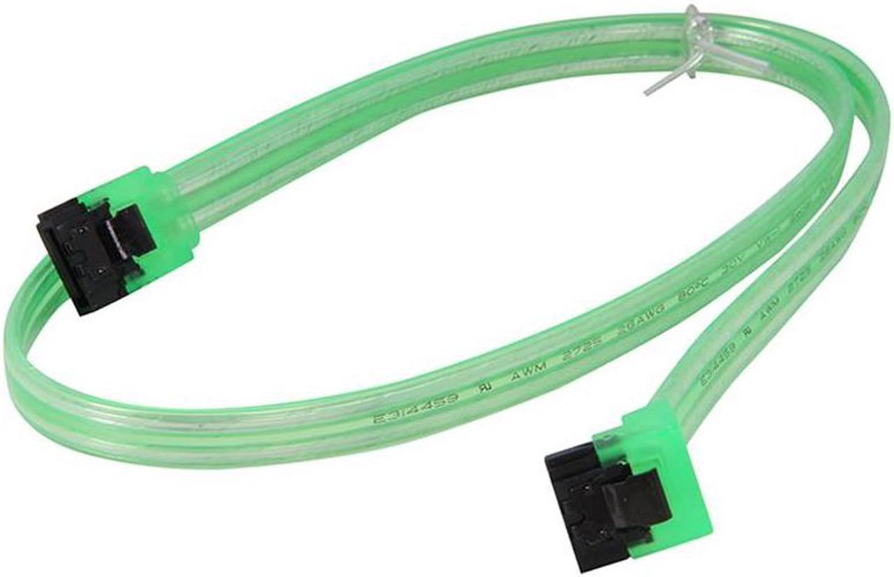 24 inch SATA3 SATA III 6Gb/s Serial ATA DATA cable w/ latch Locking (90 Degree to 180 Degree) for Hard Drive Disk HDD / SSD - UV Green