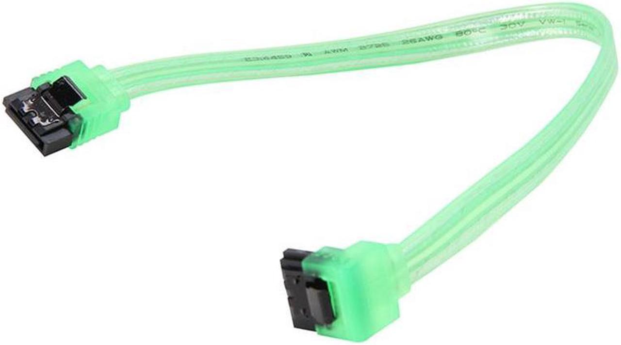 10 inch SATA3 SATA III 6Gb/s Serial ATA DATA cable w/ latch Locking (90 Degree to 180 Degree) for Hard Drive Disk HDD / SSD - UV Green