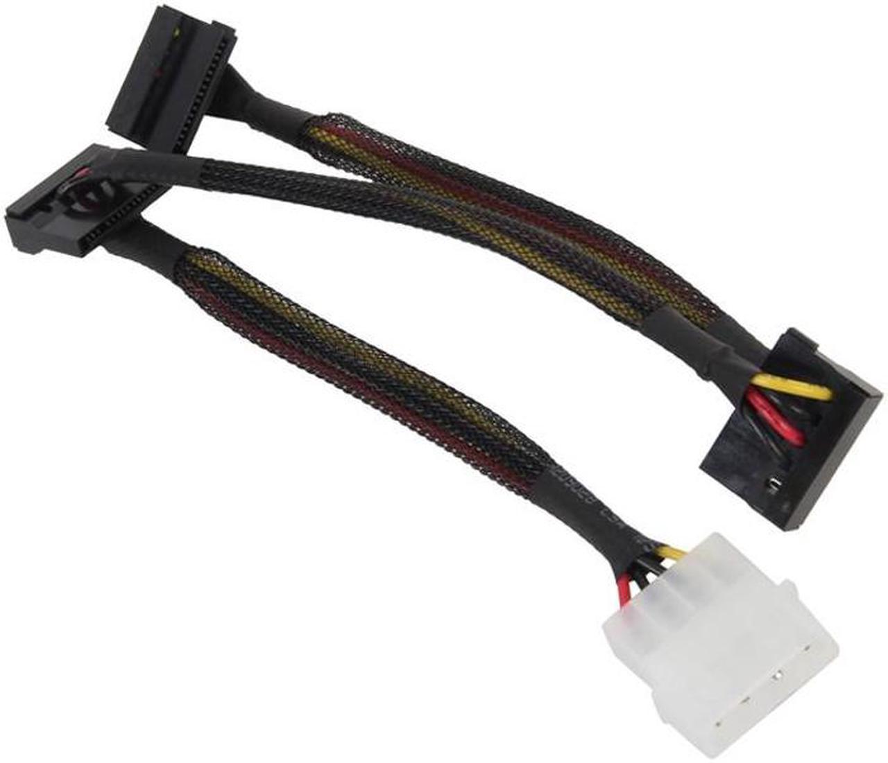 EN-Labs Molex 4 Pin to 3 SATA 15-pin Power Splitter Adapter - IDE LP4 Male to 3x SATA 15pin Power Extension Sleeved Black Cable - 18 Inches