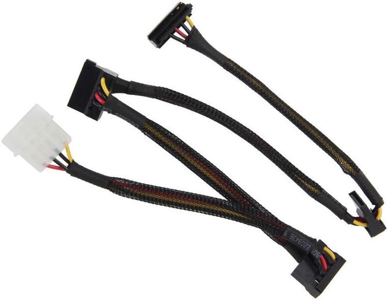 24 inch Molex 4-pin Male to 4 x SATA Power 15-pin 90-Degree Splitter Cable w/Black Net Sleeved Jacket