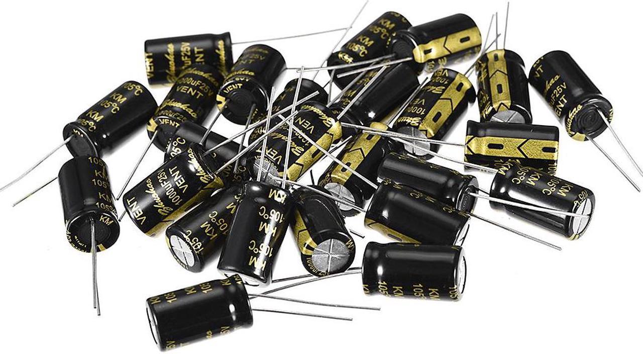 Aluminum Radial Electrolytic Capacitor 1000uF 25V Life 10 x 17 mm Black 25pcs