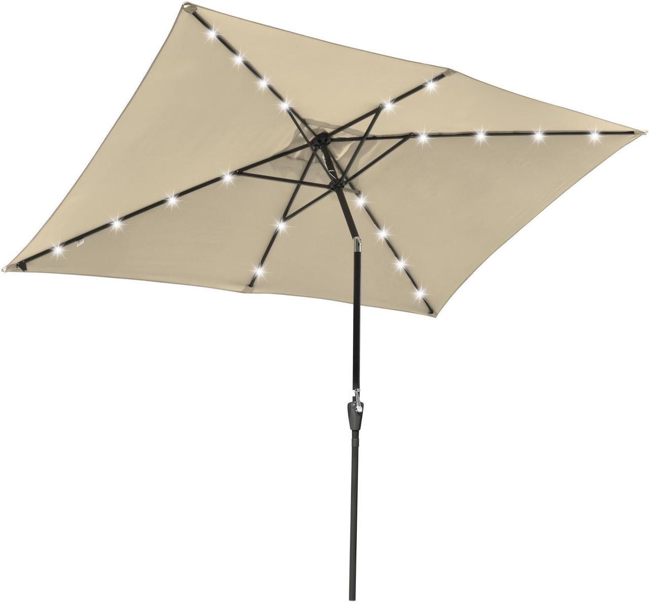 10x6.5' Patio Umbrella w/ Solar Powered LED Light Tilt Garden Market Beach