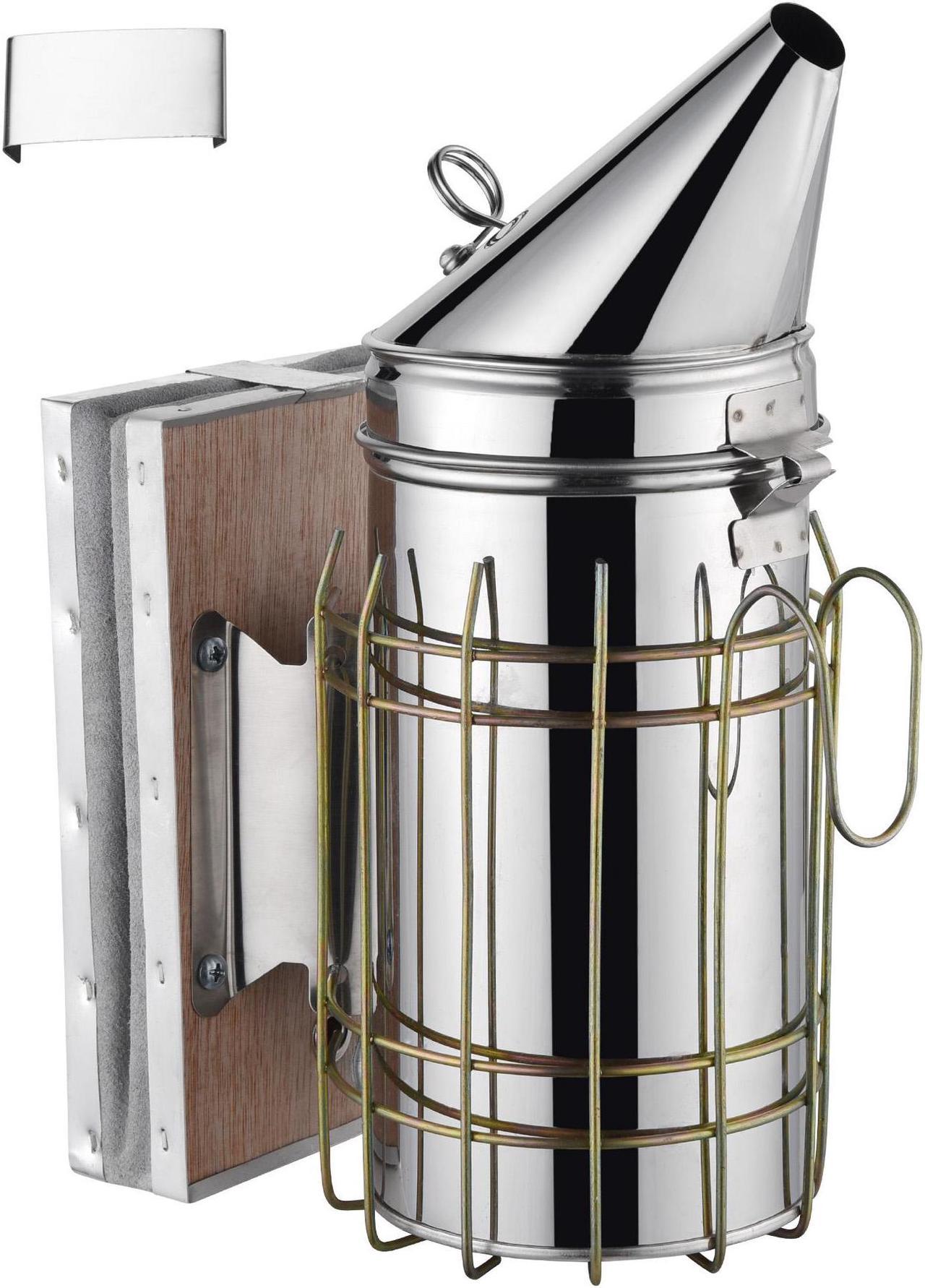 11" Bee Hive Smoker Stainless Steel with Heat Shield Protection Genuine Leather Beekeeping Equipment