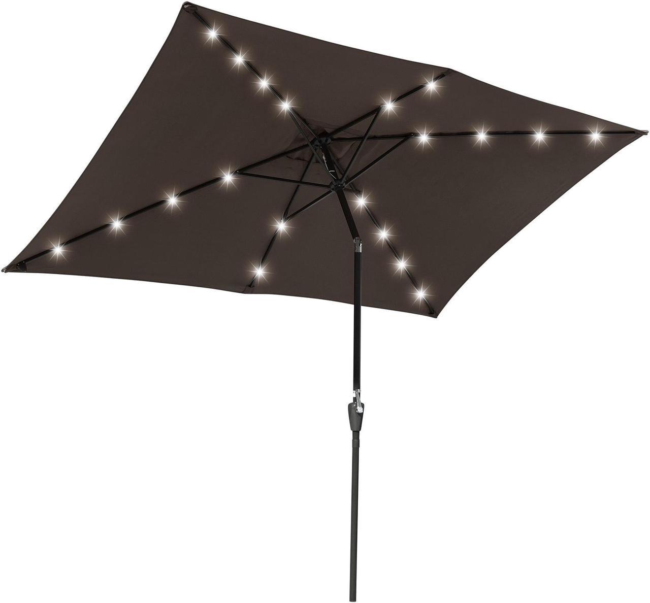 10x6.5ft Rectangle Outdoor Patio Aluminium Umbrella Solar Powered Led Light Crank Tilt Chocolate