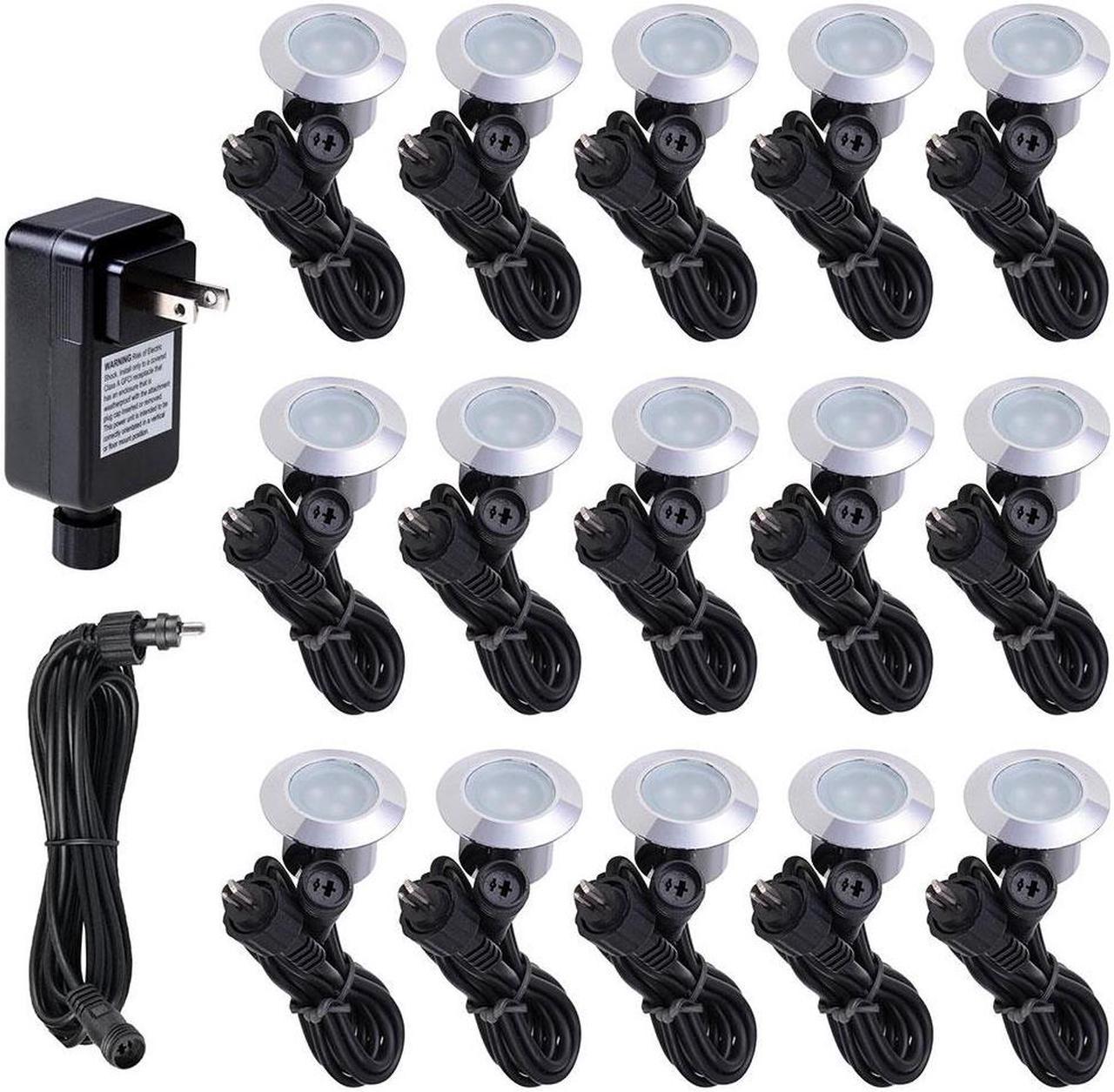 15pcs LED Deck Light Garden Stair Yard Landscape Cool White Lamp W/ Transformer