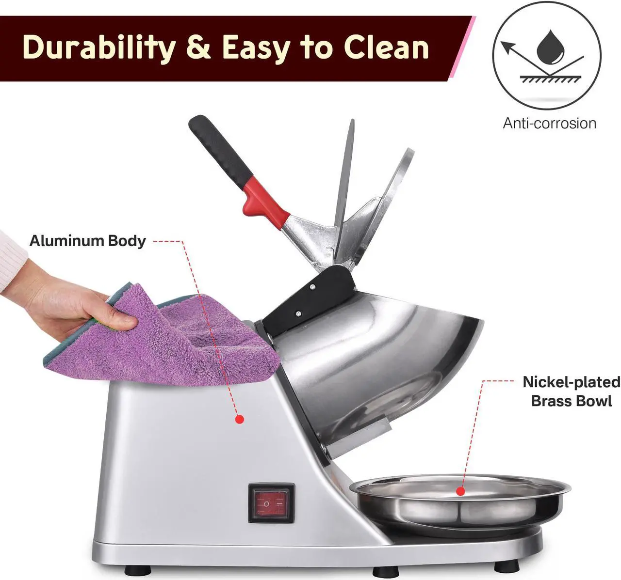 Alt view image 4 of 7 - Ice Shaver Machine Snow Cone Maker Shaved Icee 143 lbs Electric Crusher Shaving