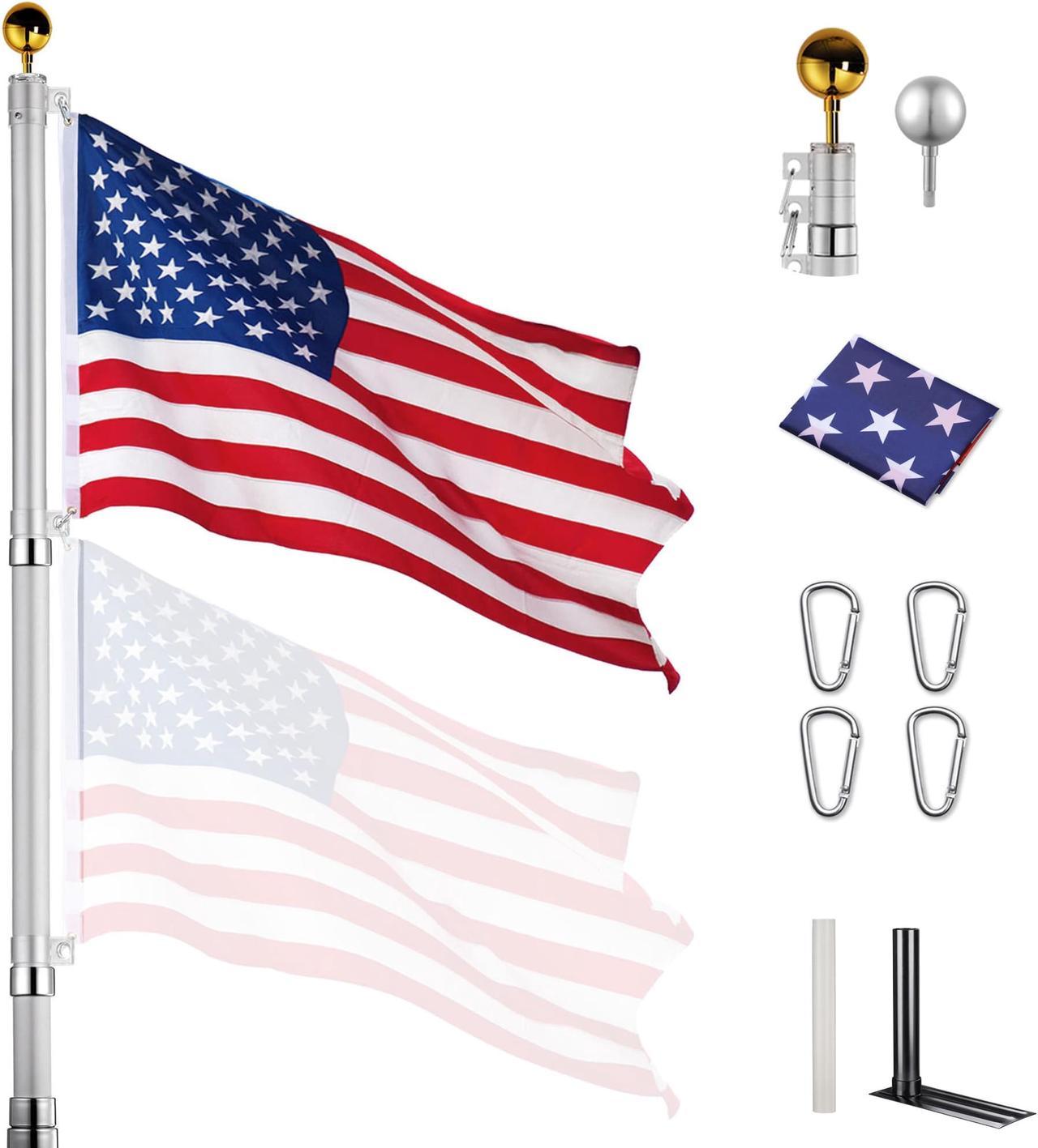 8 Ft Sectional Indoor Flag Pole Kit Eagle Topper Aluminum 3x5 Ft US Flag & Base