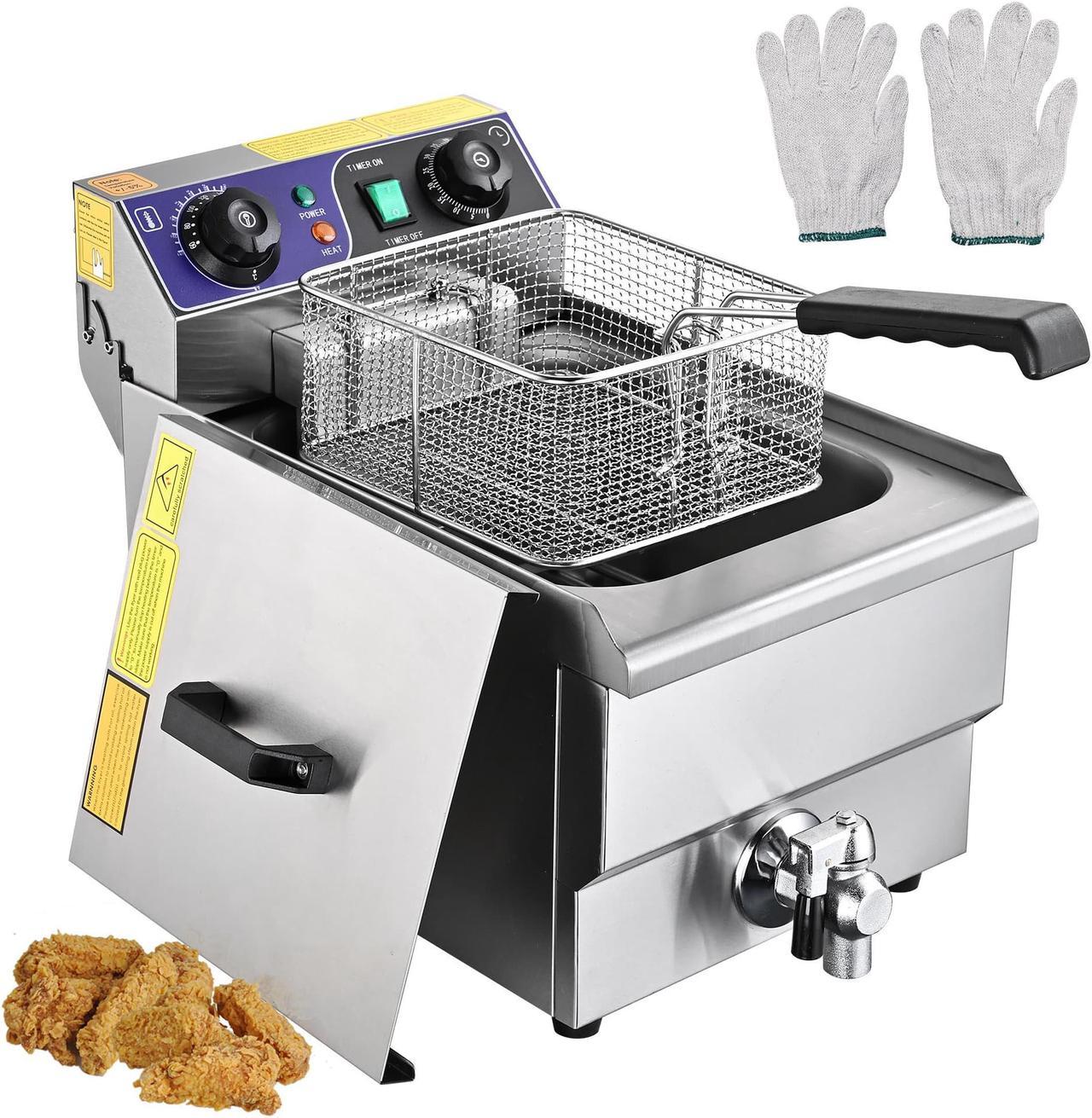 Commercial Restaurant Electric 11.7L Deep Fryer w/ Timer and Drain Stainless Steel