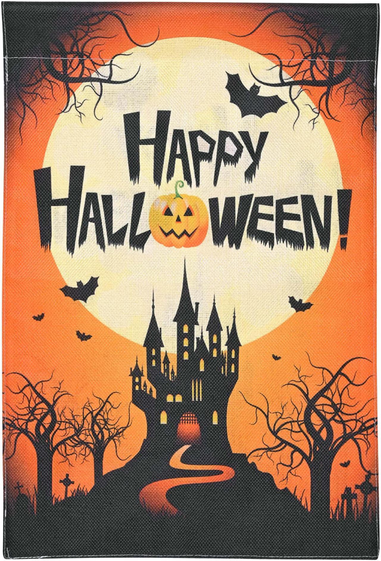 12"x18" Halloween Garden Flag Castle Bat Pumpkin Jack O Lantern Party Decoration 2024