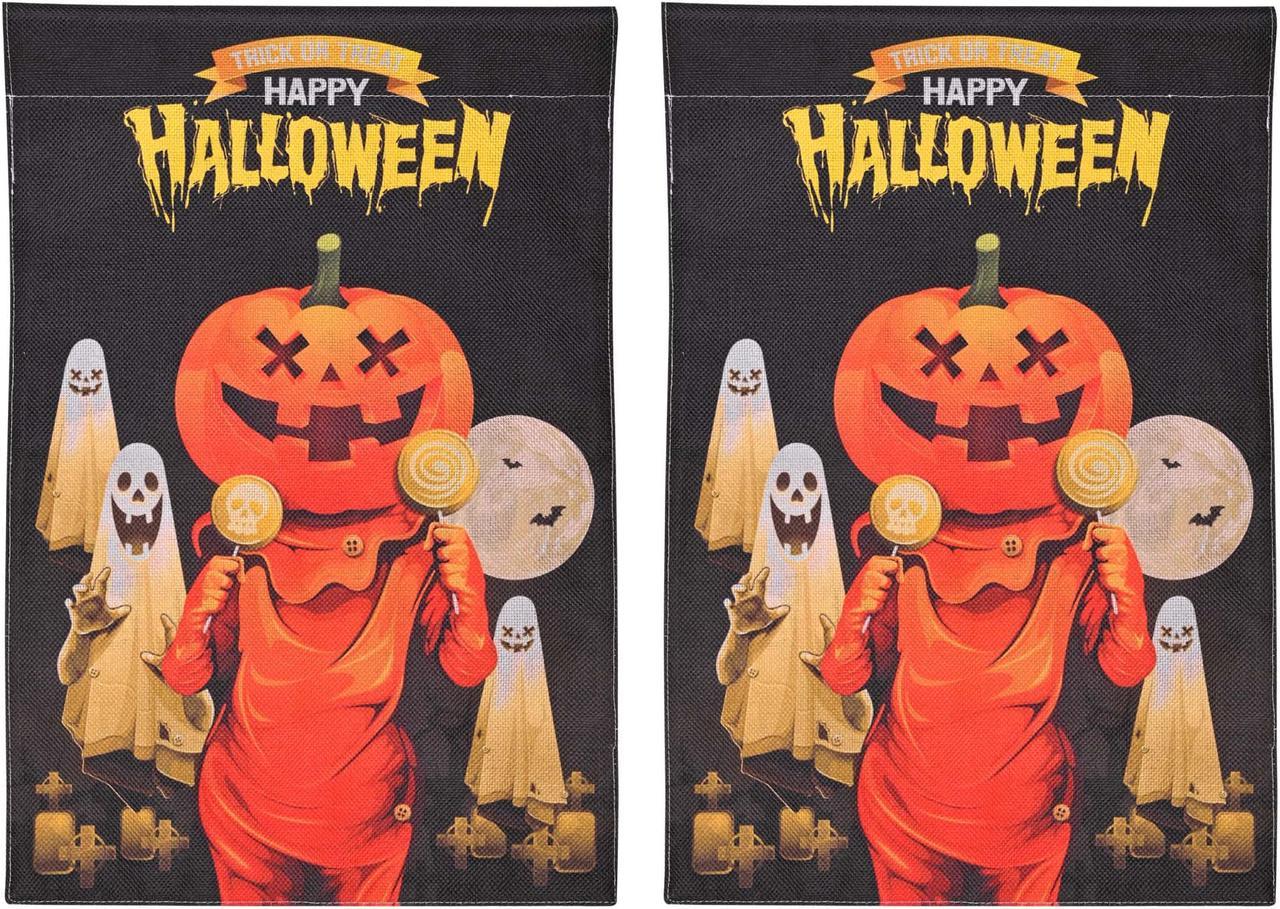 12"x18" Halloween Garden Flag Full Moon Ghost Pumpkin Jack O Lantern Yard 2 Pcs 2024