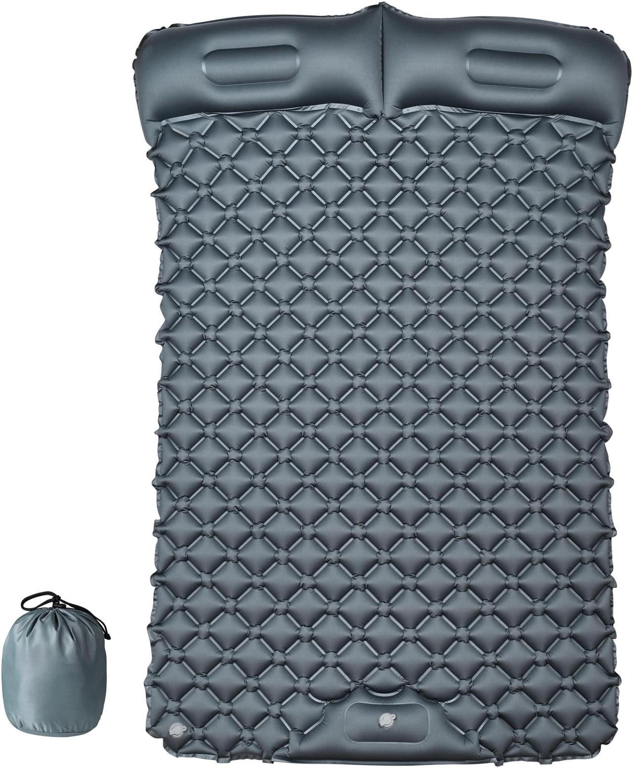 Yescom Double Sleeping Pad 2 Person Inflatable Camping Mat w/ Pillow Foot Pump Outdoor