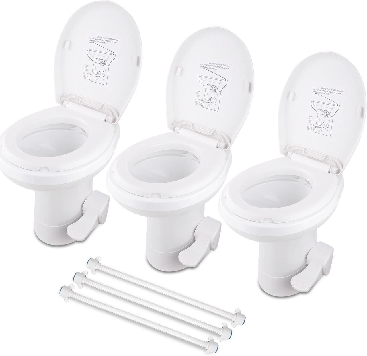 Yescom RV Toilet Gravity Flush Camper Toilet 20" High Profile Travel Trailer Toilet for RV 3 Packs