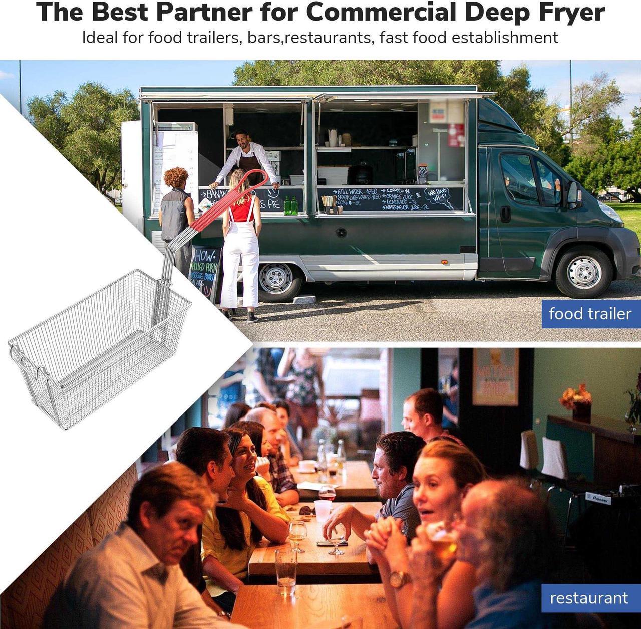 Alt view image 6 of 7 - WeChef Commercial Deep Fryer 24L Dual Tank Electric Deep Fryers with Basket Stainless Steel Countertop Fryer for Restaurant Use, Two 6-15 Phase Plugs, 3600W x2, 240V