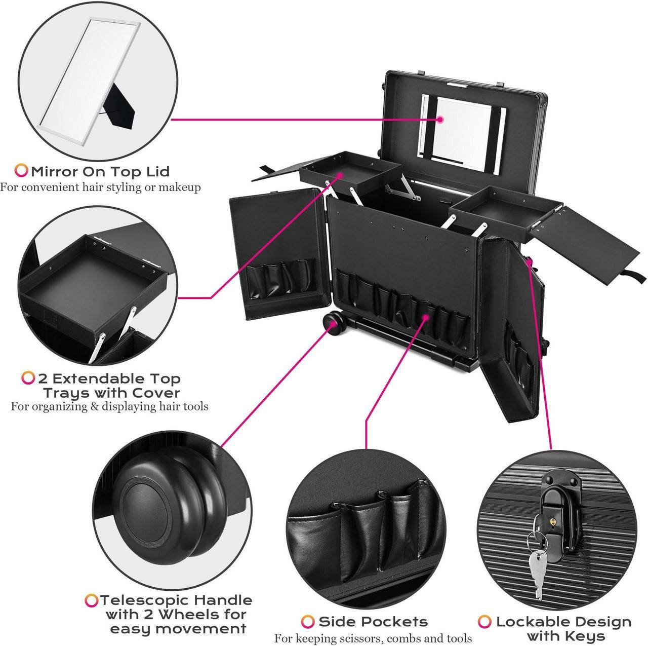 Alt view image 3 of 7 - Byootique Professional Hair Stylist Rolling Tool Box Makeup Artist Train Case