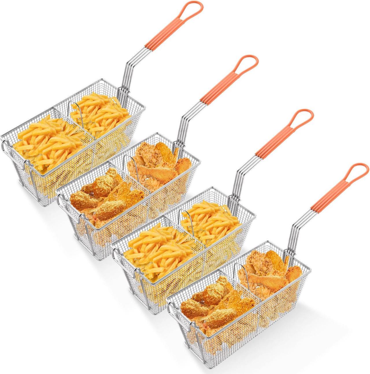 WeChef 4 Packs Deep Fryer Basket with Handle Divider Heavy Duty Construction Fryer Basket Commercial Restaurant