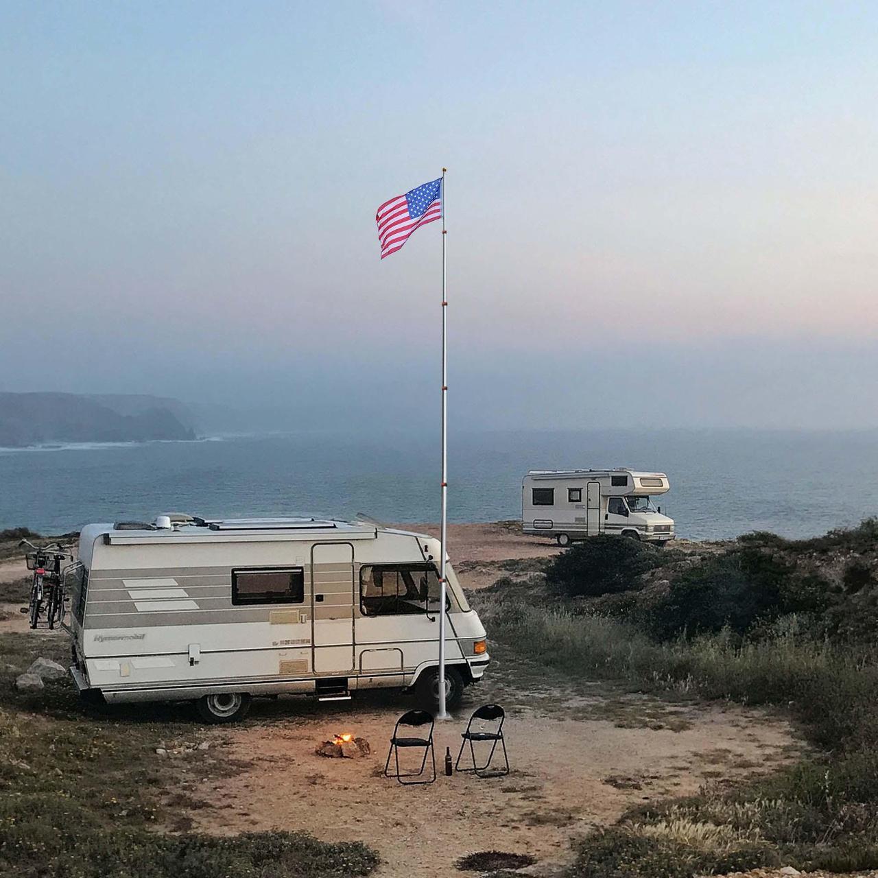 Alt view image 2 of 7 - Yescom 30ft Telescopic Lightweight Aluminum Flagpole Tire Mount Stand Kit 3'x5' US Flag Ball Pole Top
